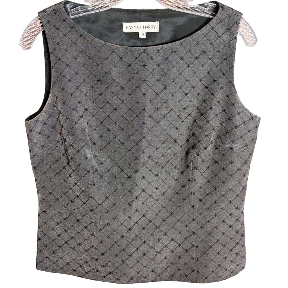 Hannah Hardy Sleeveless Top Women 10 Gray Boat Neck Shell Vintage Style